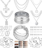 137 Pieces Gold Jewelry Set for Women, 12 Necklace, 14 Bracelet, 21 Earrings, 24 Knuckle Rings, 66 Hair Accessory Gold Plated Jewelry Set for Women Gift