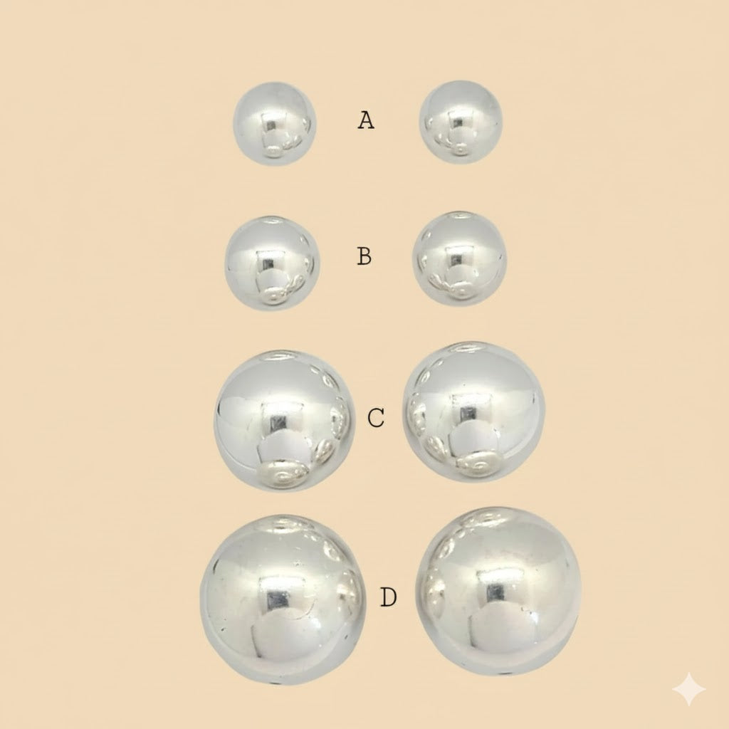 (2-3195) 925 Sterling Silver - Plain Ball Stud Earrings.