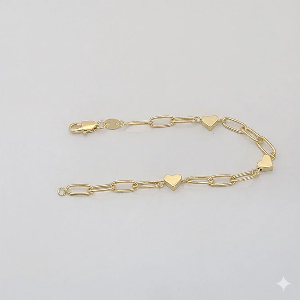 (1-0735-1) Laminado de oro - Pulsera de corazón con eslabones de clip de papel -