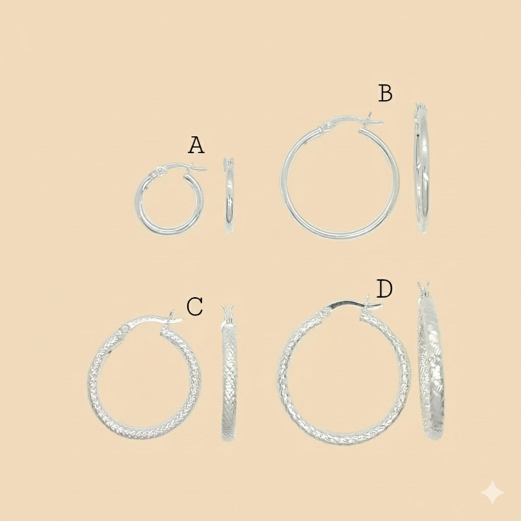 (2-4004) 925 Sterling Silver - Round Hoops.