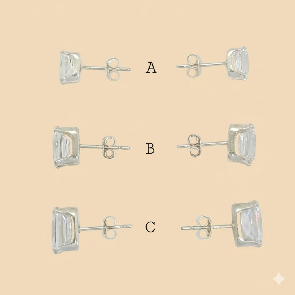 (2-3034) 925 Sterling Silver - Square Zircon Stud Earrings.