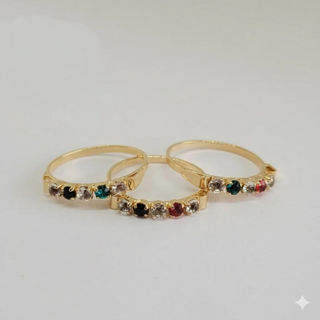 (1-3010) Anillo de circonitas multicolor laminadas en oro - BGO