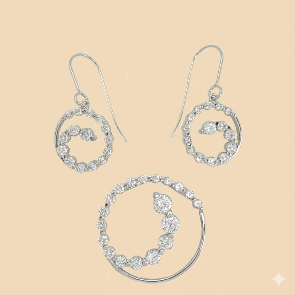 (2-6318) Plata de ley 925 - Conjunto de círculo de circonitas.