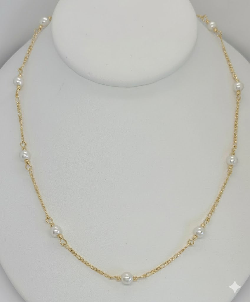 (1-3902-D) Collar de perlas de 6 mm laminadas en oro - BGF