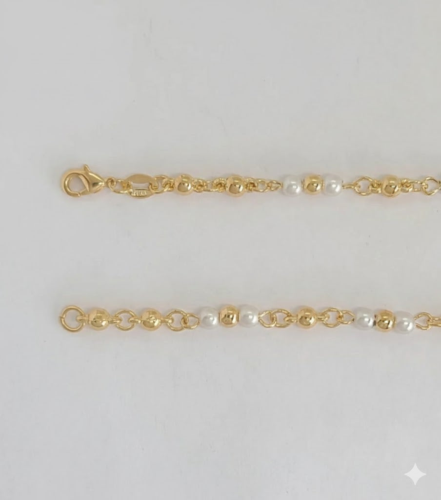 (1-6036-1) Collar de eslabones de cuentas y perlas laminadas en oro - 45,7 cm - BGF