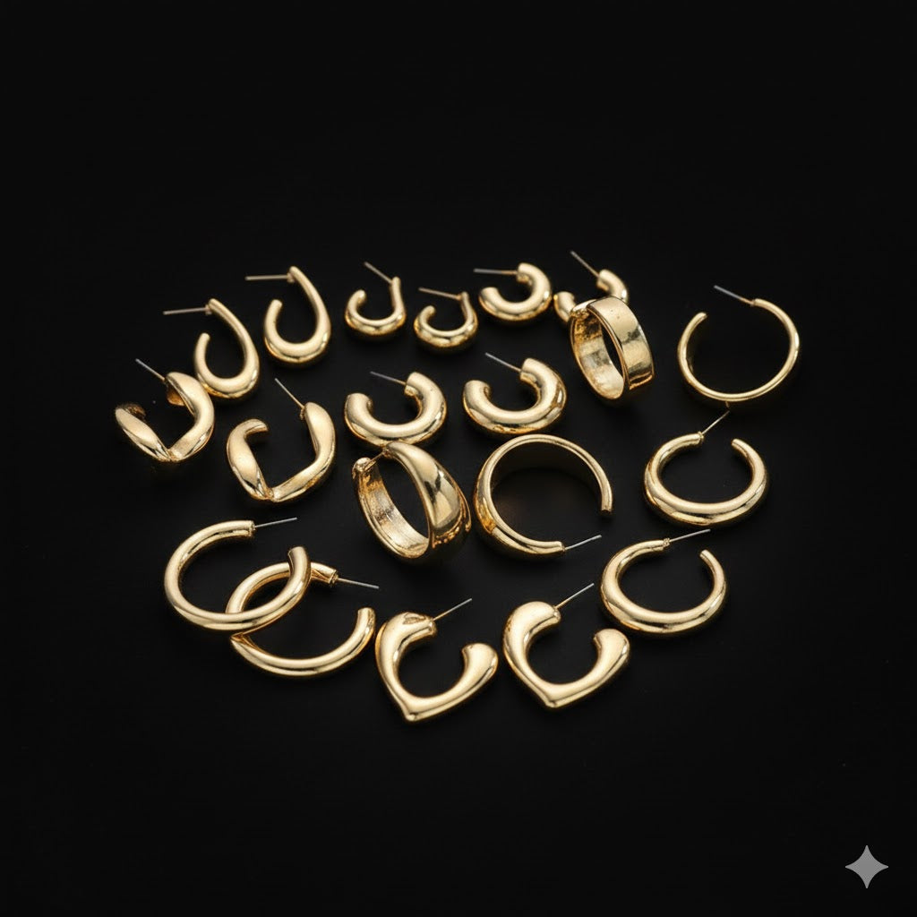 12 Pairs Chunky Gold Hoop Earrings for Women Trendy, Gold Plated Lightweight Hypoallergenic Stack, Thick Open Twisted Huggie Hoops Earring Set