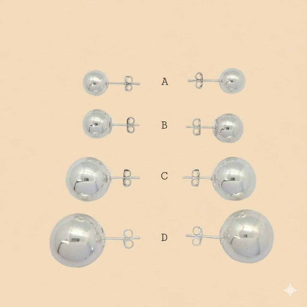 (2-3195) 925 Sterling Silver - Plain Ball Stud Earrings.