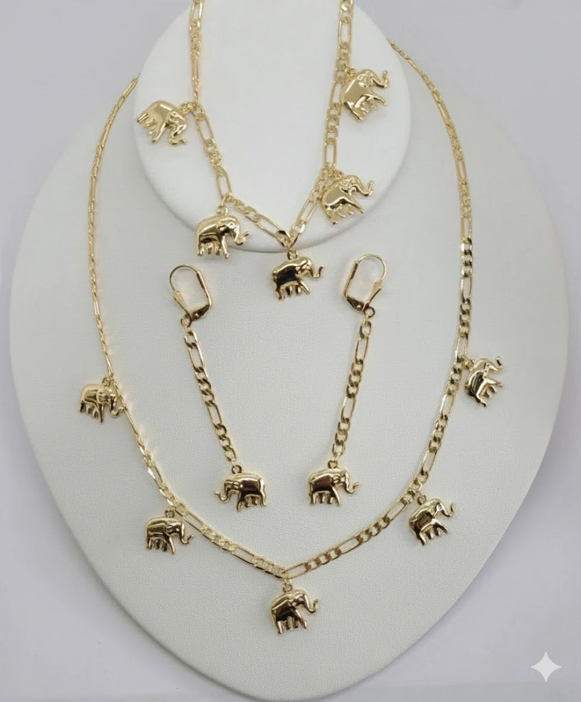 (1-6194-1) Laminado Dorado - Juego de Cadenas Fígaro con Elefantes - BGO