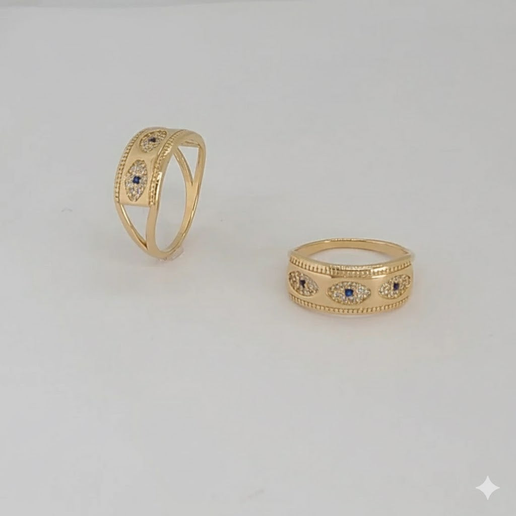 (1-3007-3) Anillo de mal de ojo laminado en oro - BGF