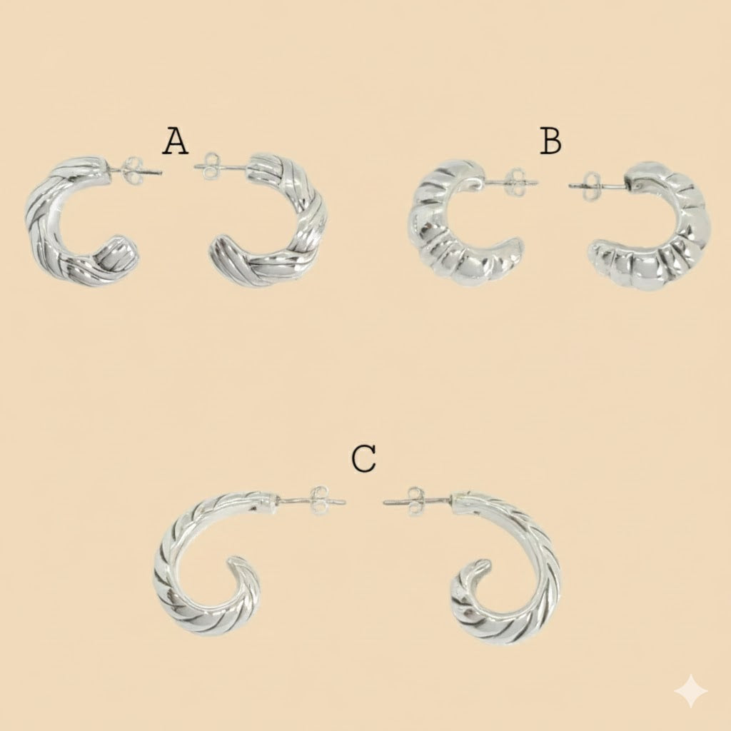 (2-4095) 925 Sterling Silver - Chunky Half Hoops.