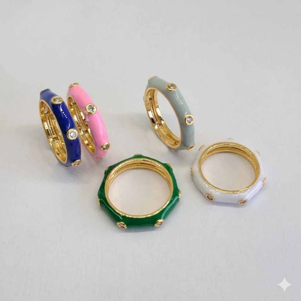 (1-3088) Gold Laminate - Enamel Colorful Ring - BGO