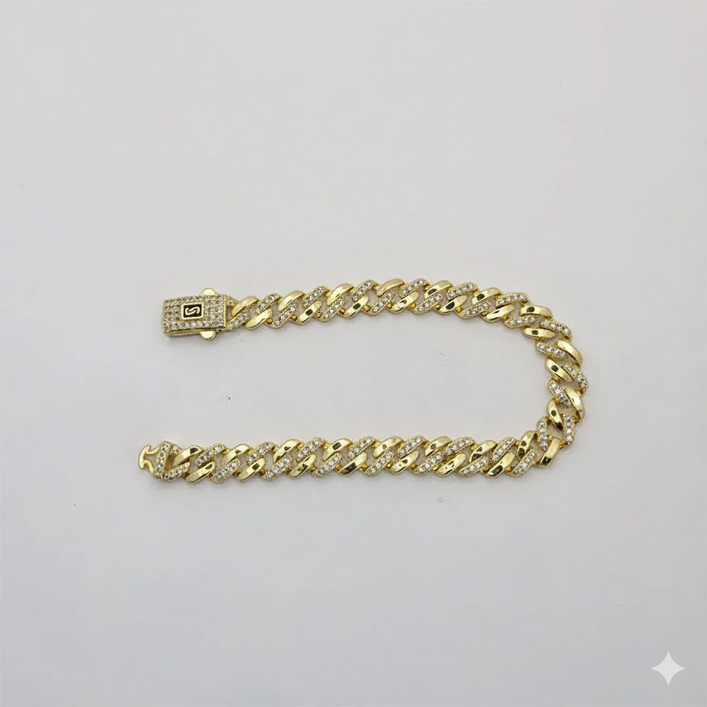 (1-0853) Pulsera de eslabones curvos de circonita de 6,5 mm y laminado dorado de 8" - BGO