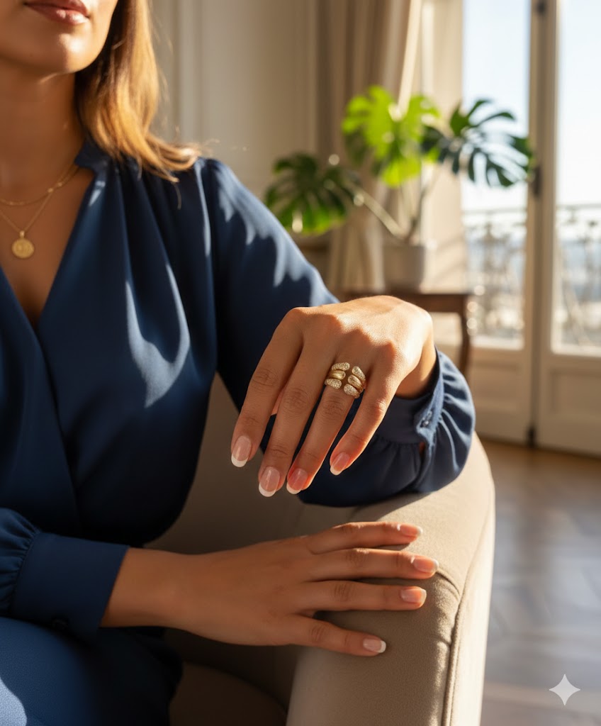 Anillo grueso de doble extremo relleno de oro de 18 k con patrones y pavé de circonitas