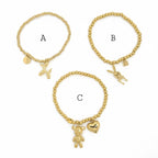 (MBRA-33) Pulsera de acero inoxidable con cuentas y dijes de animales.