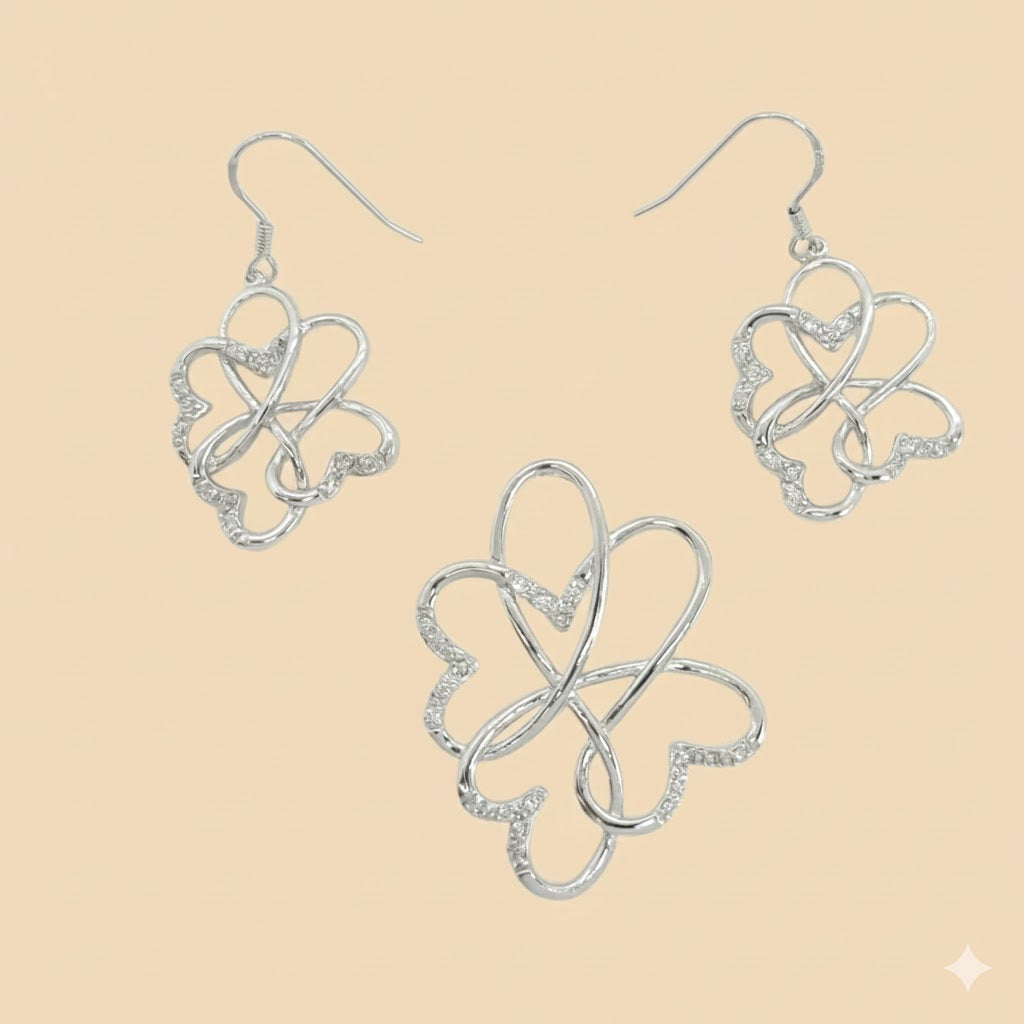 (2-6465) 925 Sterling Silver - Zircon Hearts Set.