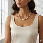 18k Gold Layered 8mm Beaded Women’s Chain, Gold Plain Ball Beads Chain