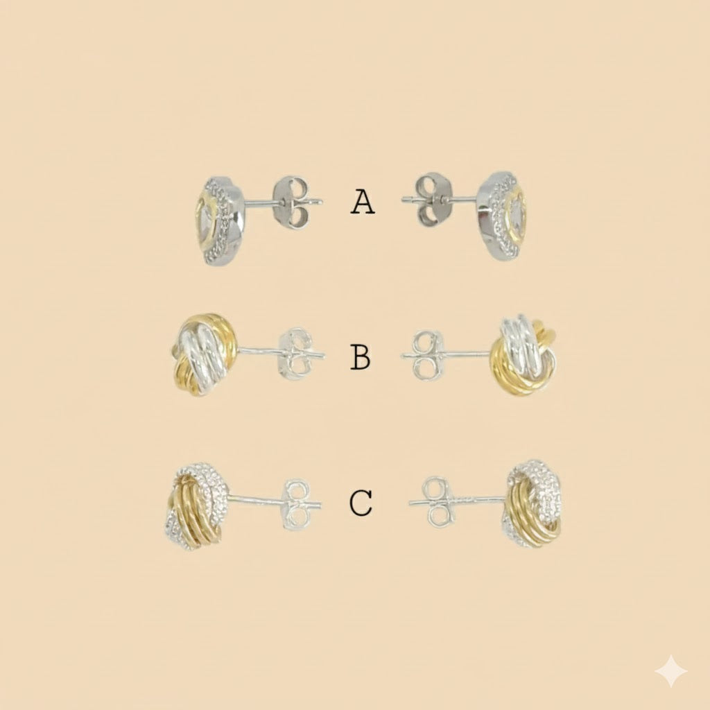 (2-3134-2) 925 Sterling Silver - Two Tones Stud Earrings.