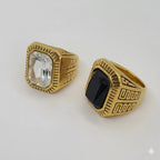 (4-0078) Stainless Steel - Zircon Carved Men Ring.