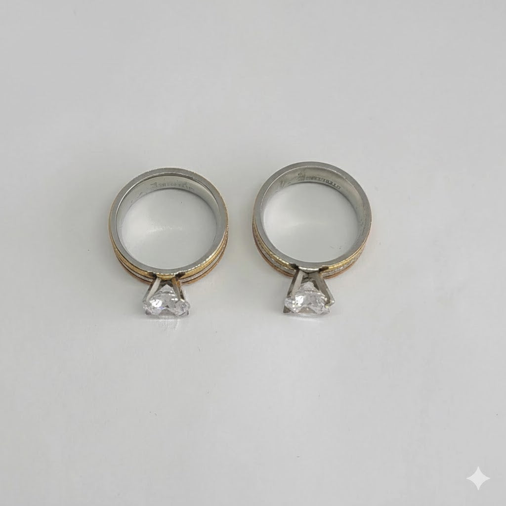 (4-0069-2) Stainless Steel - Three Tones Engagement Ring.