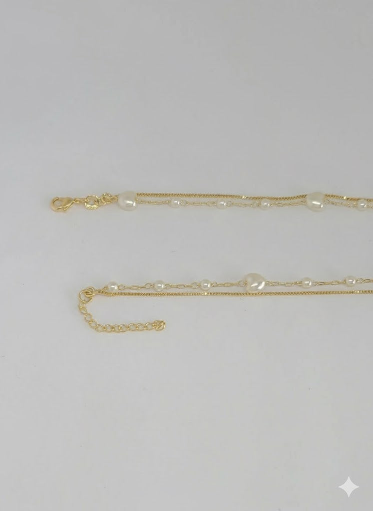 (1-6205) Collar de perlas laminadas en oro - BGF