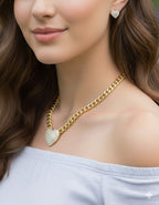 (1-6210) Gold Laminate - 6.5mm Curb Link Zircon Heart Set - BGO
