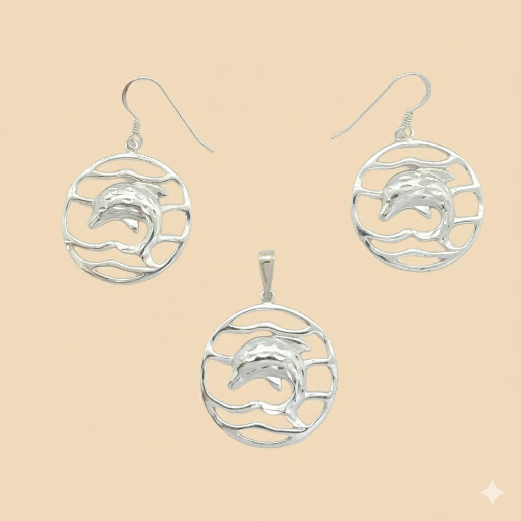 (2-6575) Plata de Ley 925 - Conjunto Delfines.