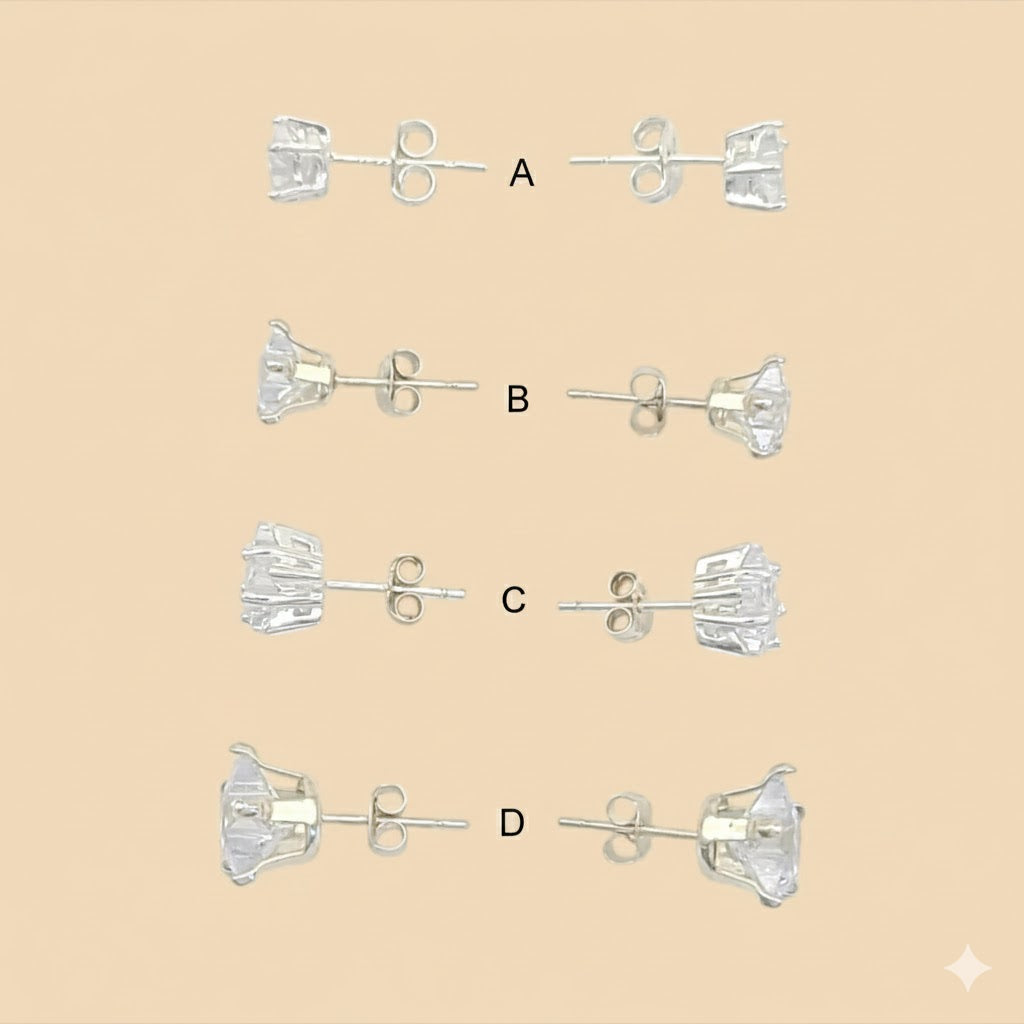 (2-3031) 925 Sterling Silver - Zircon Stud Earrings.