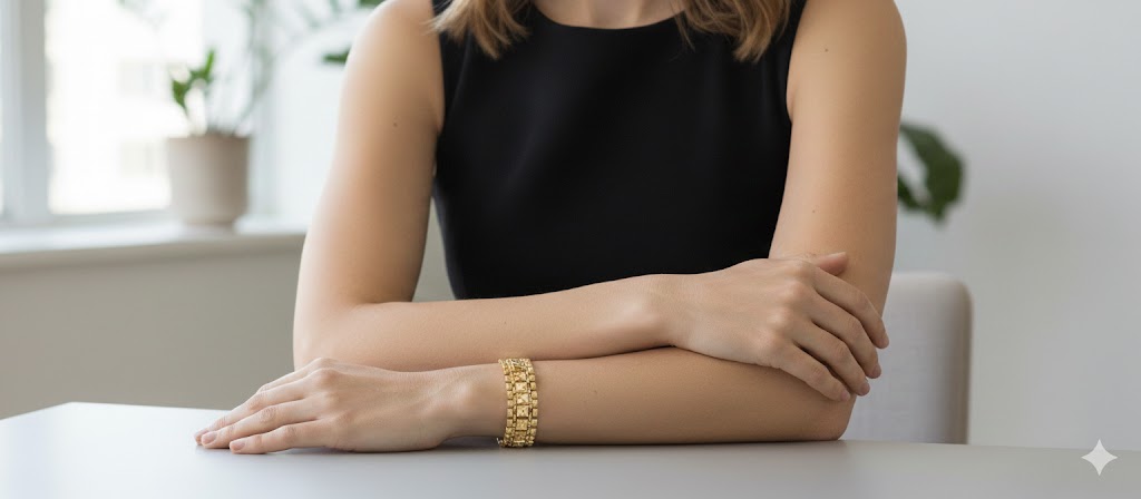 Vintage Diamond Cut Style 18k Gold Layered Thick X - Patterns Bracelet, Motion