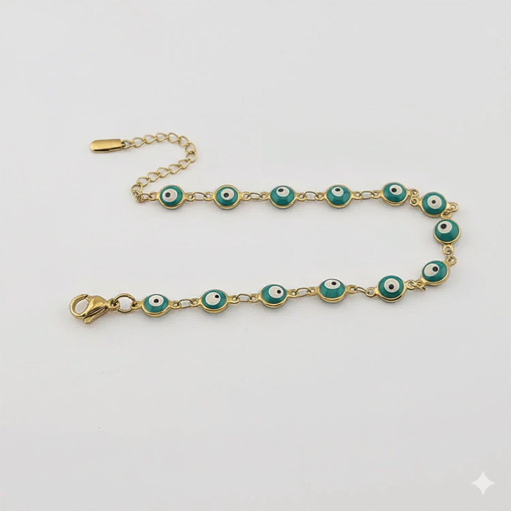 (4-4015) Stainless Steel - 6mm Evil Eye Bracelet - 8"