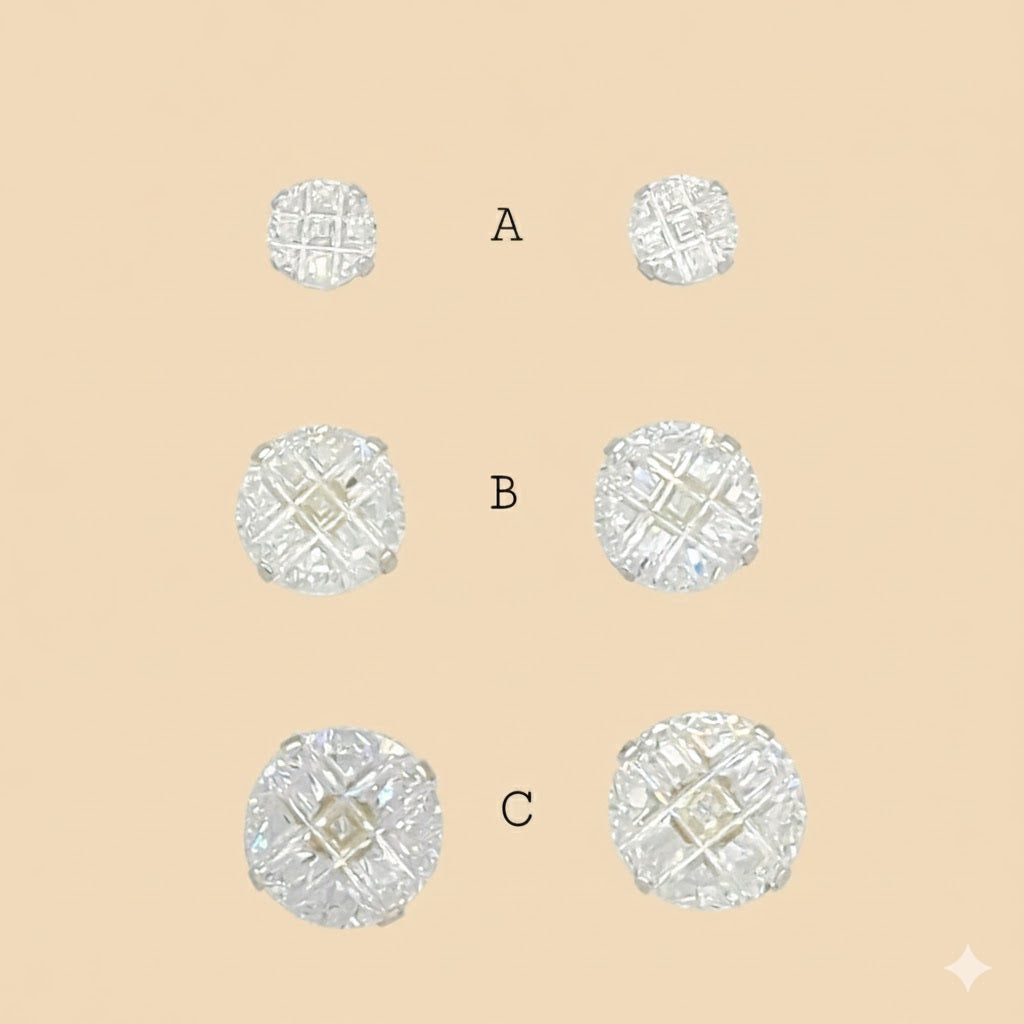 (2-3011) 925 Sterling Silver - Round Zircon Stud Earrings.