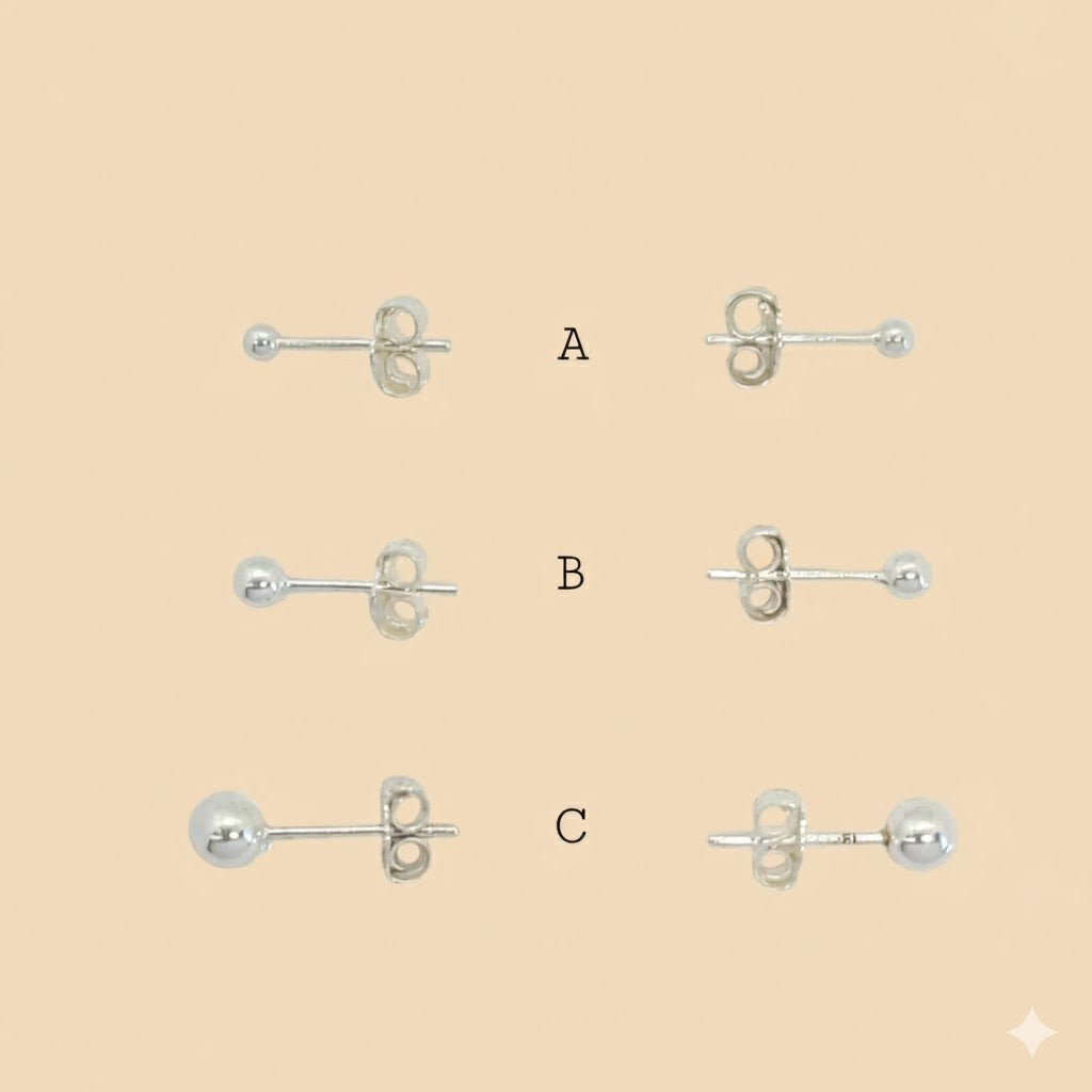 (2-3182) 925 Sterling Silver - Plain Ball Stud Earrings.