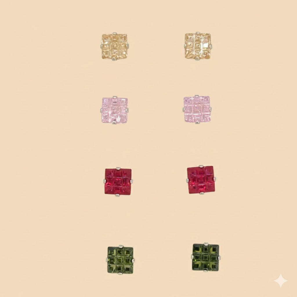 (2-3053) 925 Sterling Silver - Square Zircon Stud Earrings.