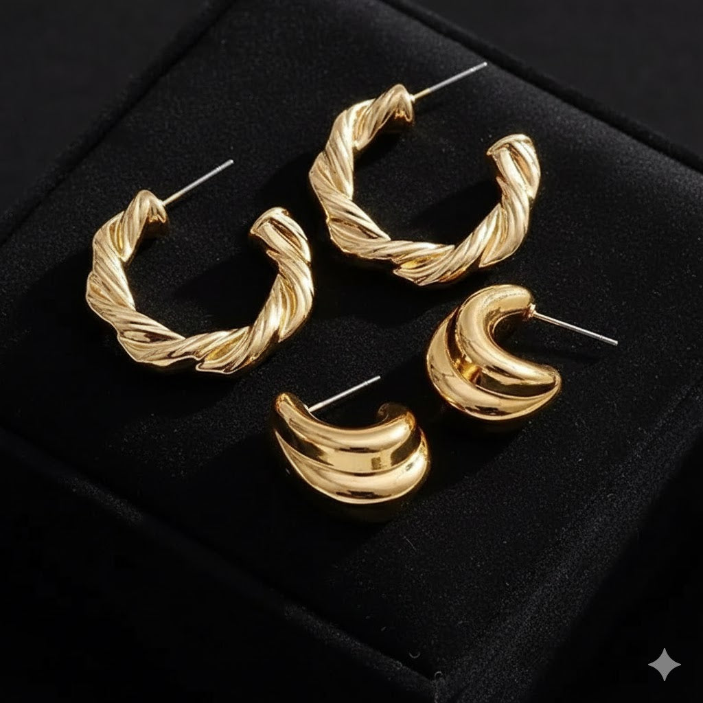 24 Pairs Gold Hoop Earrings Set for Women Hypoallergenic Chunky Chain Twisted Open Hoops Dangle Earring Packs for Birthday Jewelry Gift