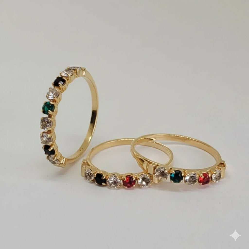 (1-3010) Anillo de circonitas multicolor laminadas en oro - BGO