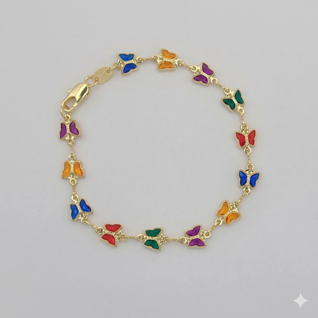 (1-0640) Laminado de oro - Pulsera de mariposa multicolor de 7 mm - 7,5" - BGF
