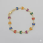 (1-0640) Laminado de oro - Pulsera de mariposa multicolor de 7 mm - 7,5" - BGF