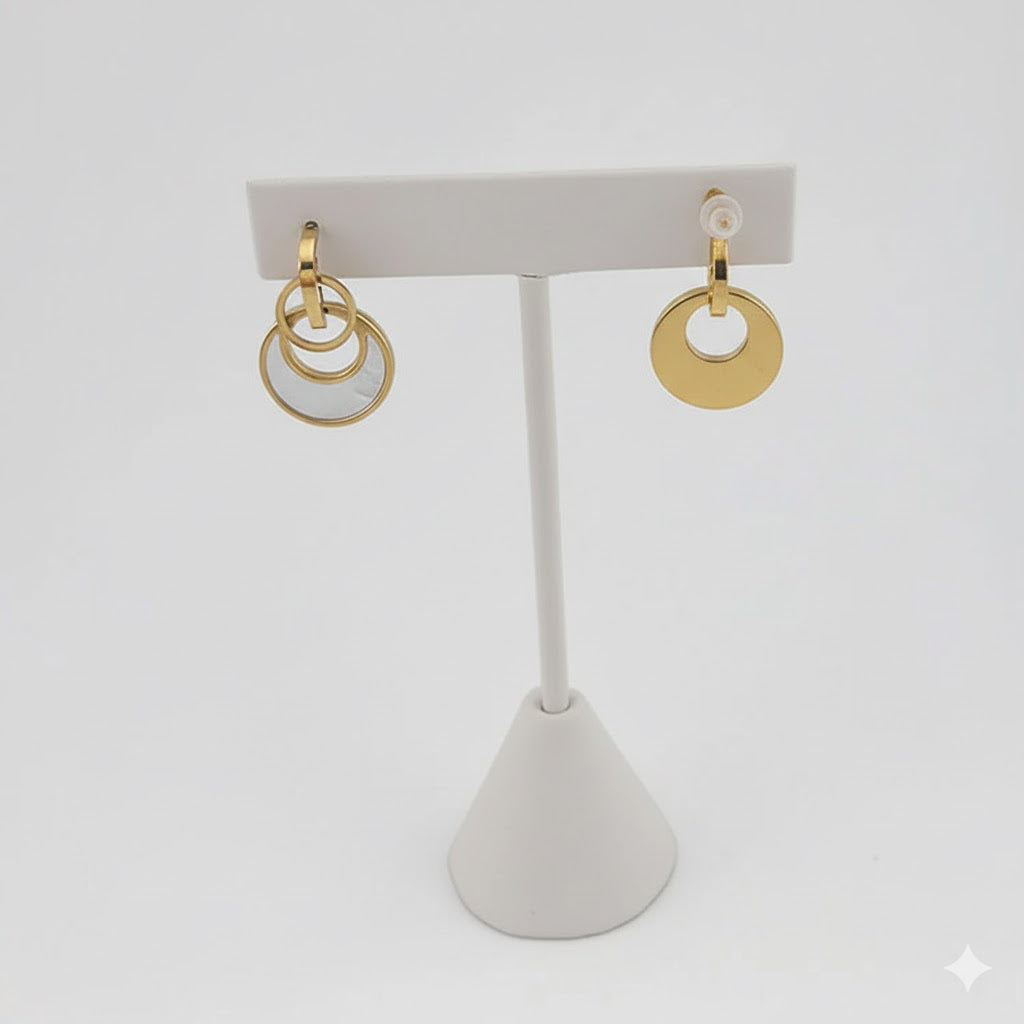 (4-2226) Stainless Steel - Mother of Pearl Long Earrings.