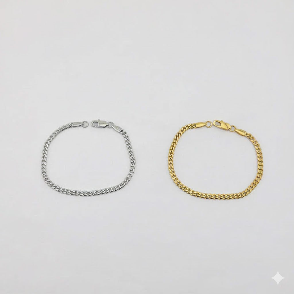 (4-4253) Pulsera de eslabones curvos de acero inoxidable de 2,8 mm