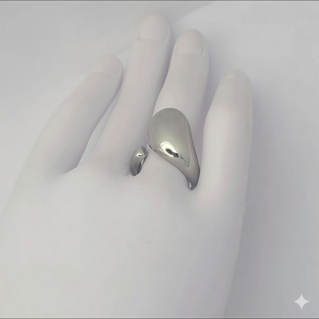 (4-0007) Stainless Steel - Open Teardrop Ring.