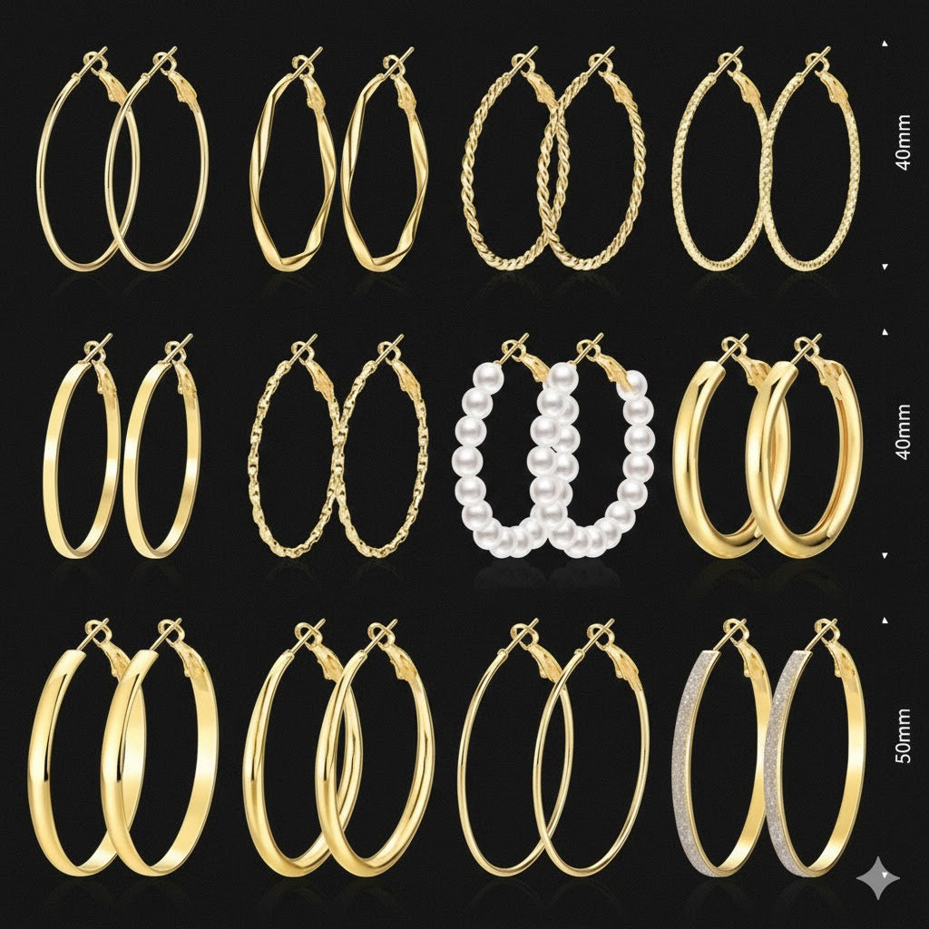 Gold Hoop Earrings Set for Women, 12 Pairs Hypoallergenic Large/Big Thin Thick Gold Hoops Earrings Loop Pack for Jewelry Gift 40mm/50mm
