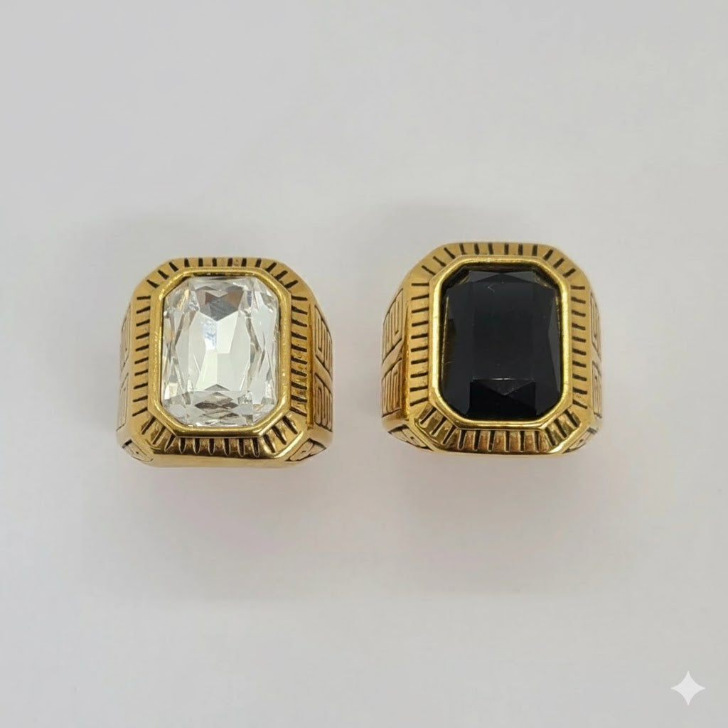 (4-0078) Stainless Steel - Zircon Carved Men Ring.