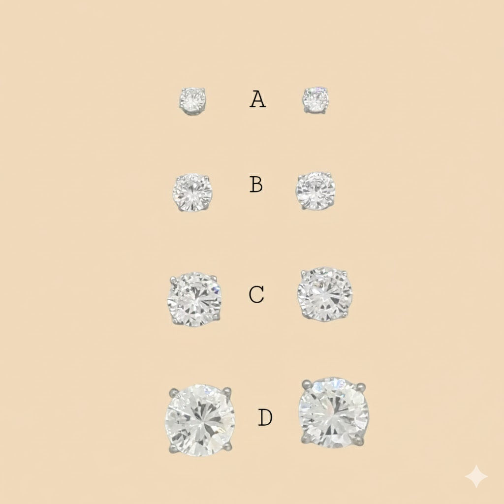 (2-3075) 925 Sterling Silver - Round Zircon Stud Earrings.