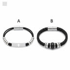 (MBRA-16-Q) Pulsera de acero inoxidable y cuero para hombre.