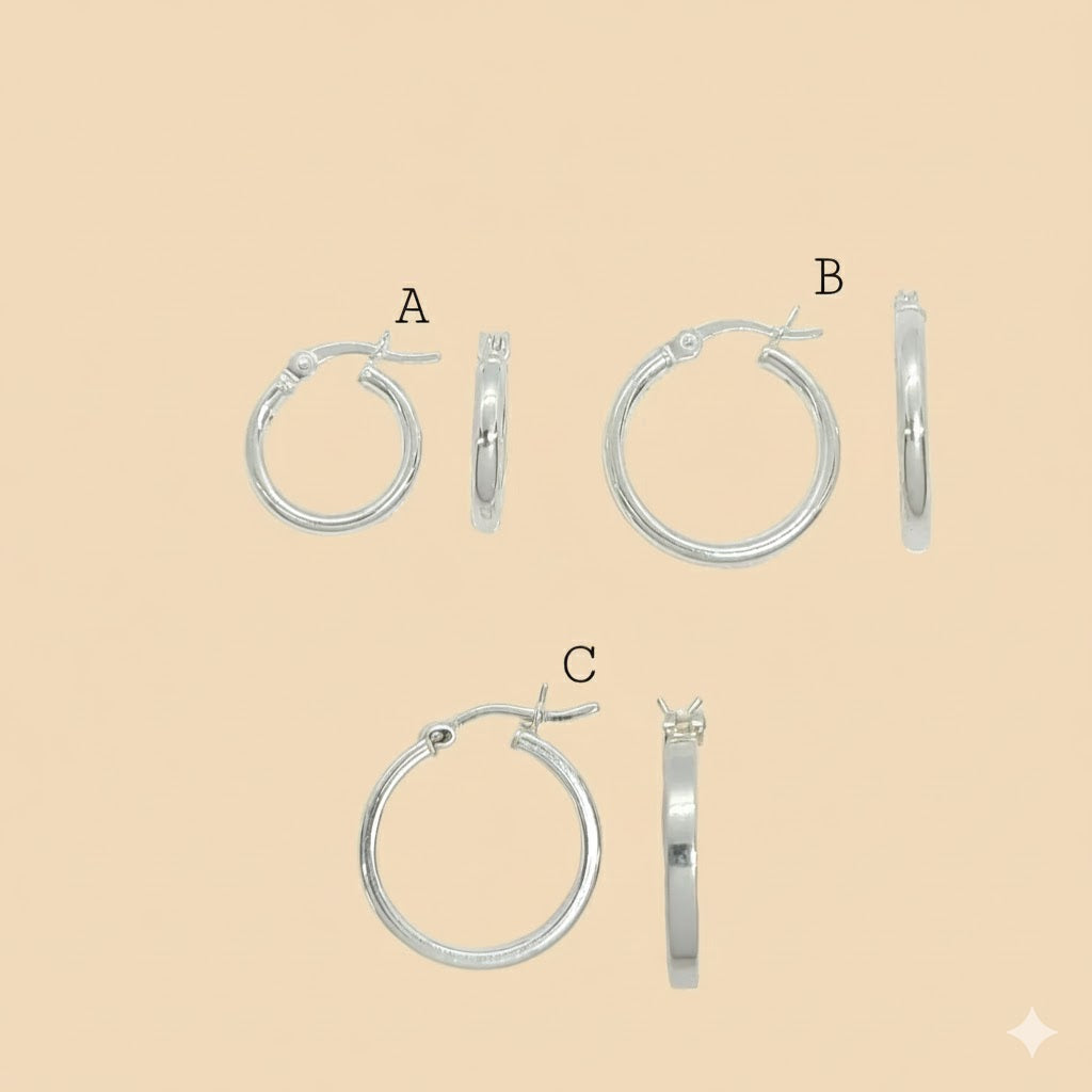 (2-4021) 925 Sterling Silver - Plain Hoops.