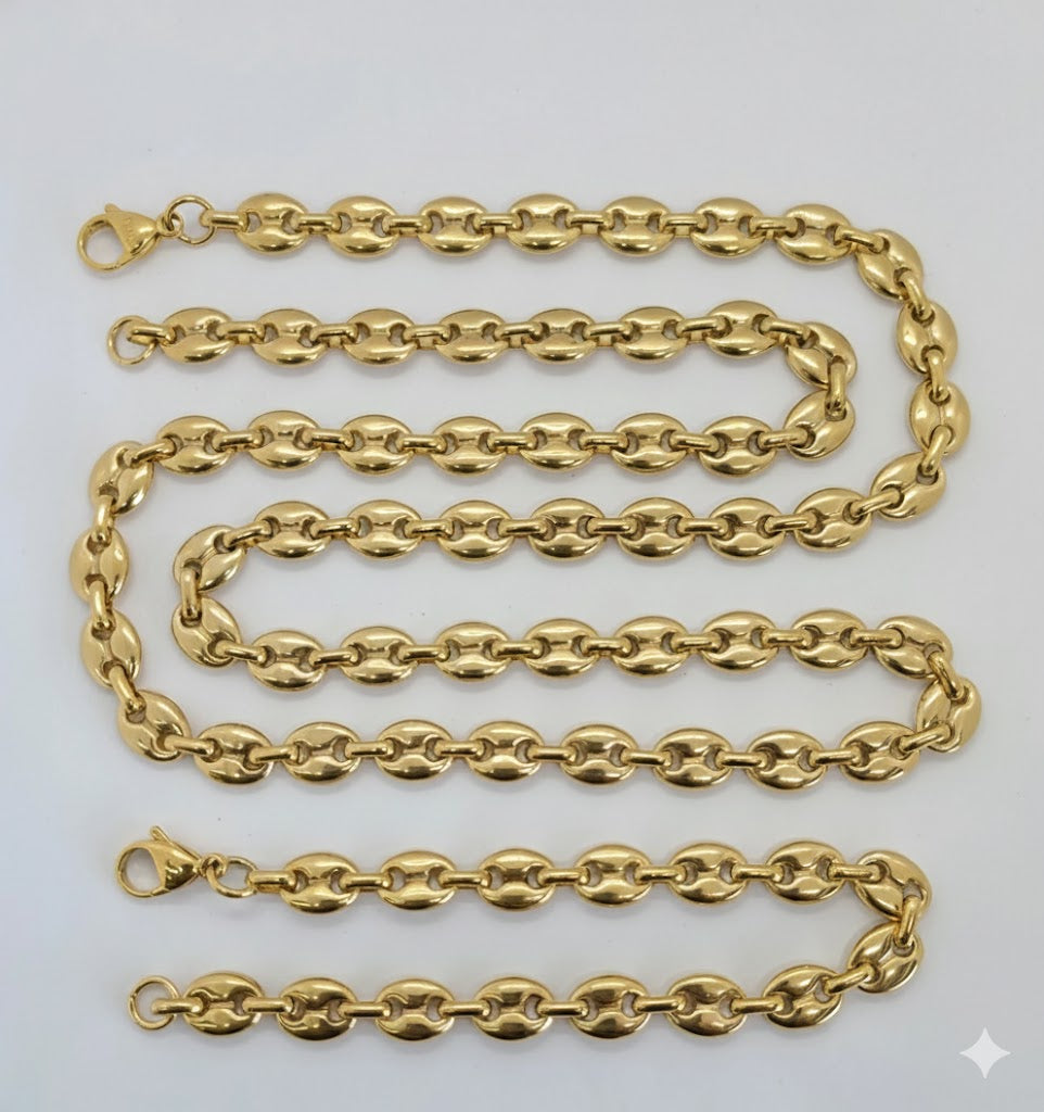 (4-7043) Stainless Steel - 9.5mm Puff Mariner Link Men Set.