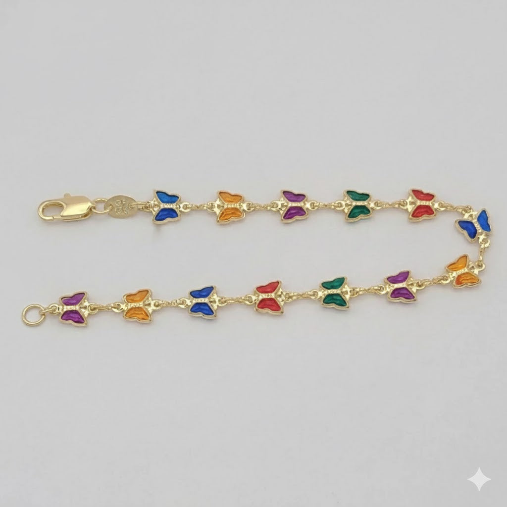 (1-0640) Laminado de oro - Pulsera de mariposa multicolor de 7 mm - 7,5" - BGF