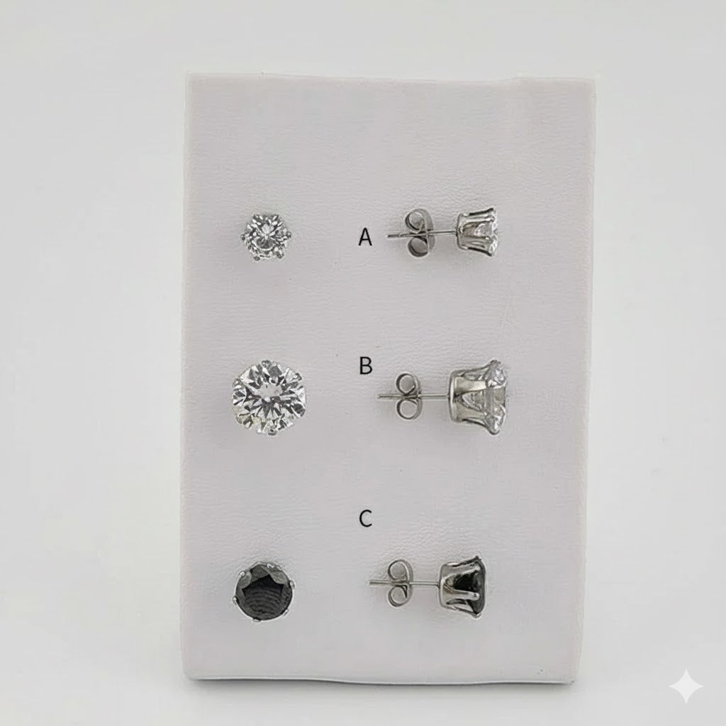 (4-2194) Stainless Steel - Round Zircon Stud Earrings.
