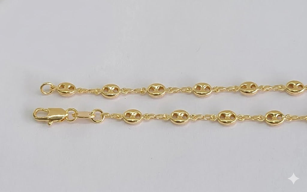 (1-0048) Gold Laminate - 4.5mm Hollow Puff Link Anklet - 10" - BGF