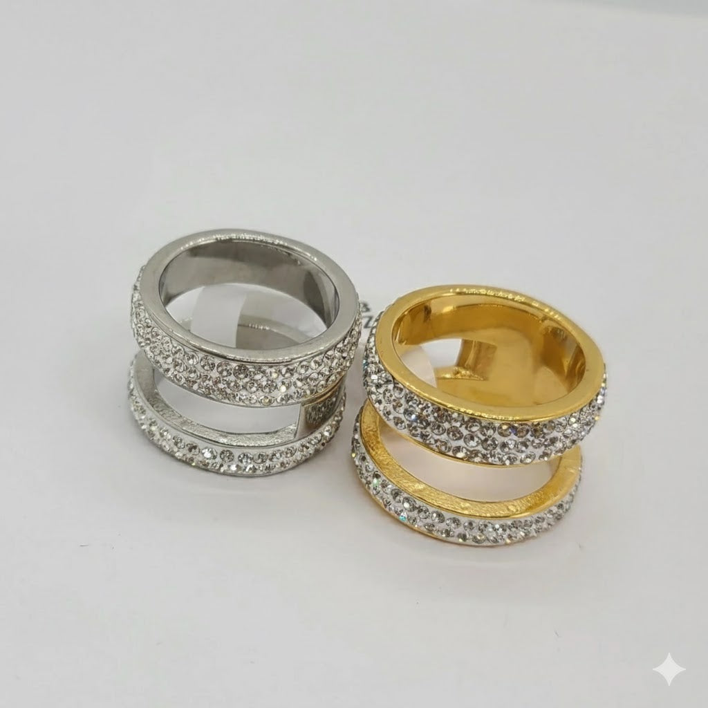 (4-0059) Stainless Steel - Zircon Double Ring.