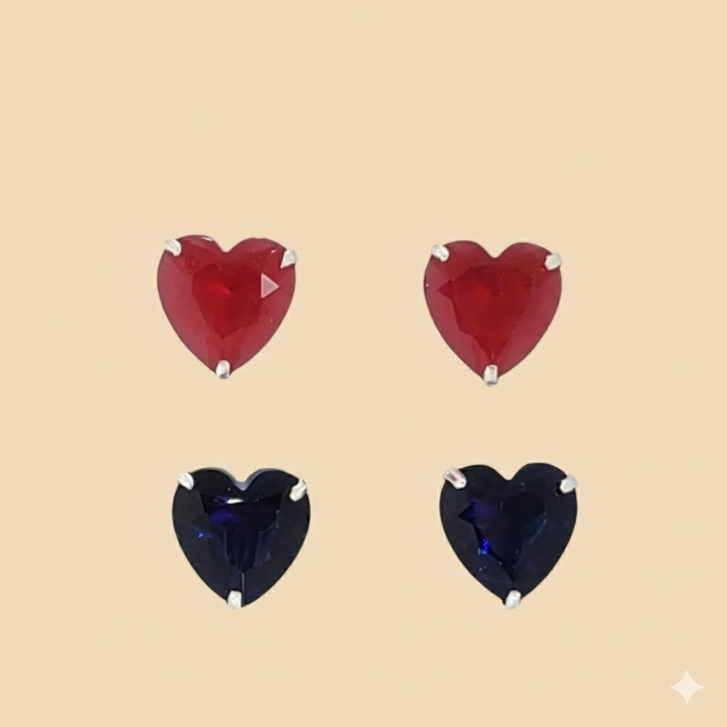 (2-3069) 925 Sterling Silver - Heart Zircon Stud Earrings.